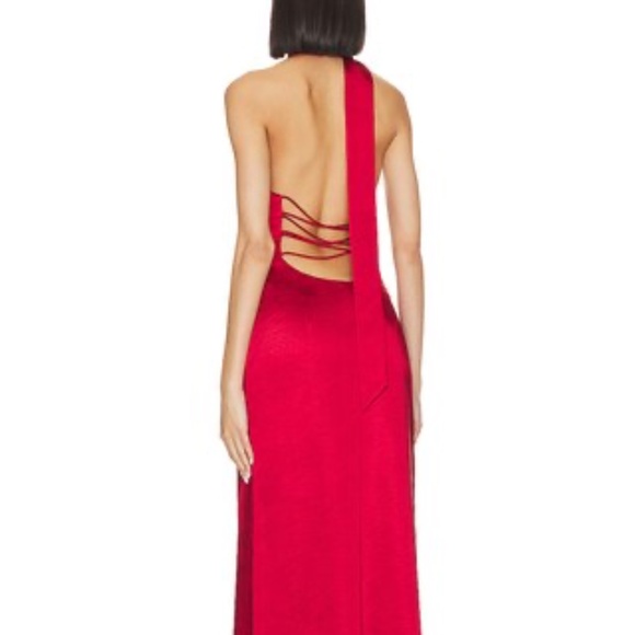 LPA Raveena Halter Scarf Maxi Dress in Cherry Red - Picture 2 of 13